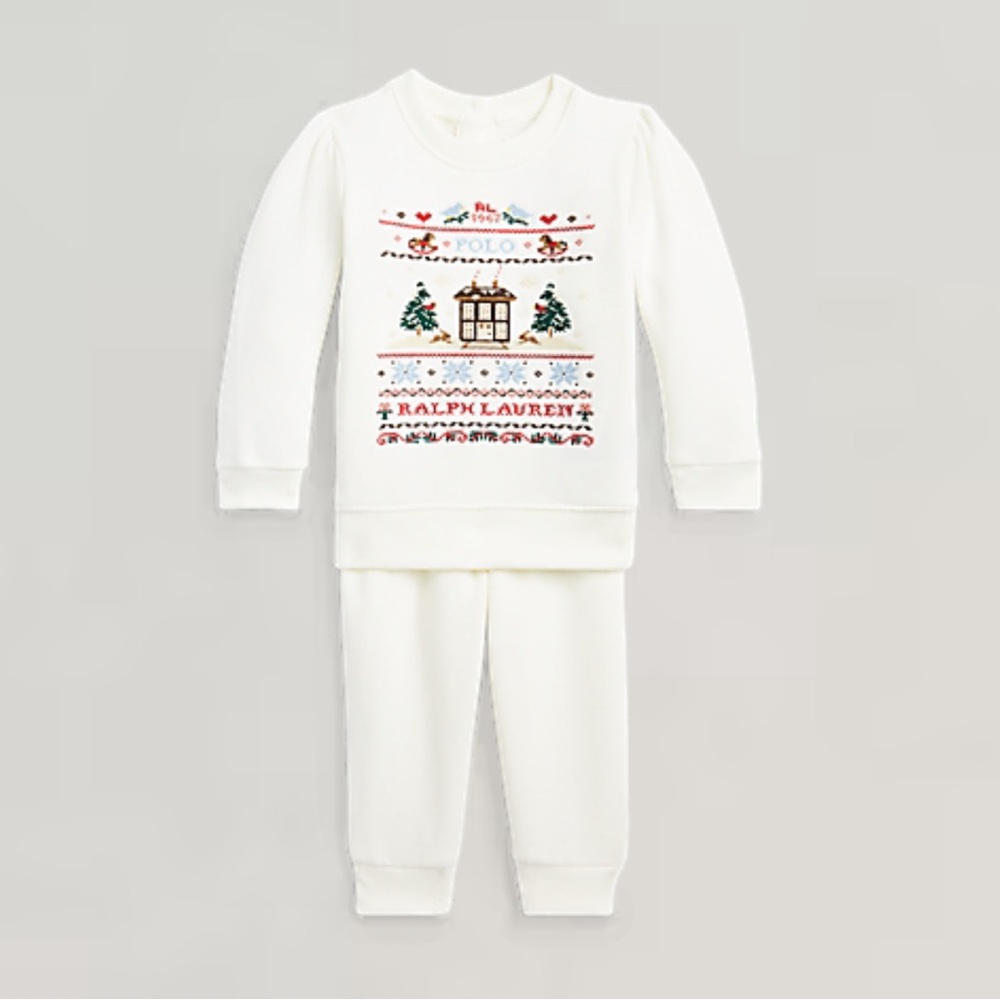 ❤️🤍RL🤍❤️ NWT Baby Girl 18m Fleece Graphic Sweatshirt & Pant Set. Brand new!